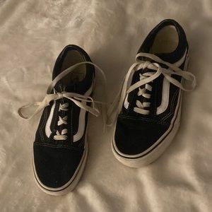 Platform Vans, black and white, size 8.5 in womens and 7 in mens